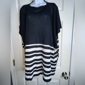 Brooks Brothers Women's One Size Acrylic Poncho Cape Top Navy White Stripes OS